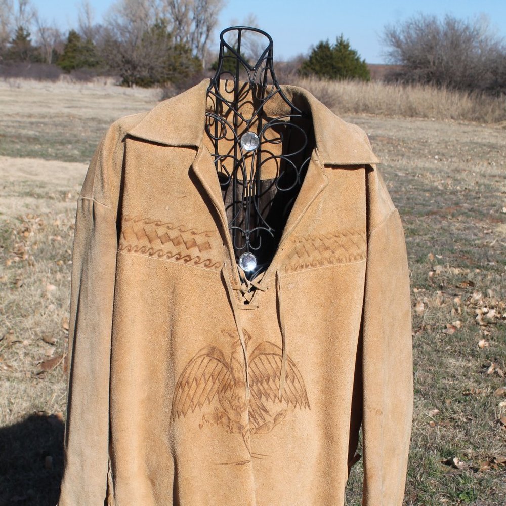 Vintage Leather Frontier Lace Up Fully Lined Mountain Man Reenactment Shirt Sz46